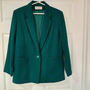 Dumas USA Women's 100% Wool Lined 1-Button‎ Blazer Front Pockets Green Sz 6